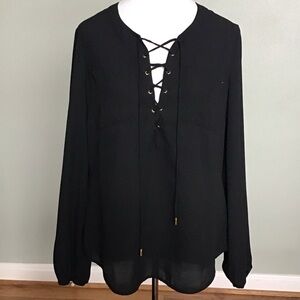 NWT bebe Black Lace-Up Women's Long Sleeve Blouse Small